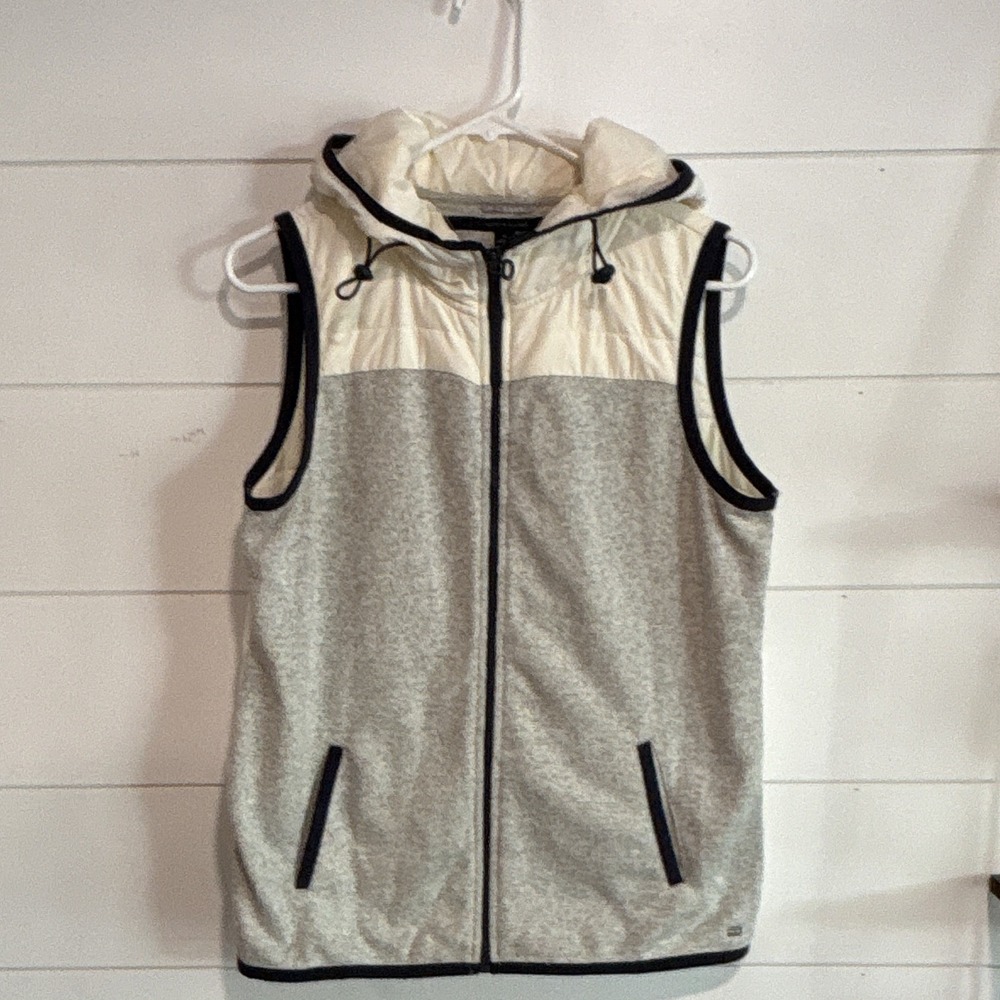 Tommy Hilfiger Women's Hooded Vest Size M - White And Gray w/ Navy Trim